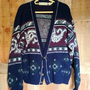 Vintage Navy & Maroon Abstract Geometric Cardigan